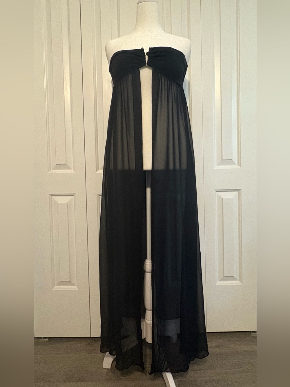 BONGO Black Smocked Bandeau Dress/Cover-Up with detachable strap